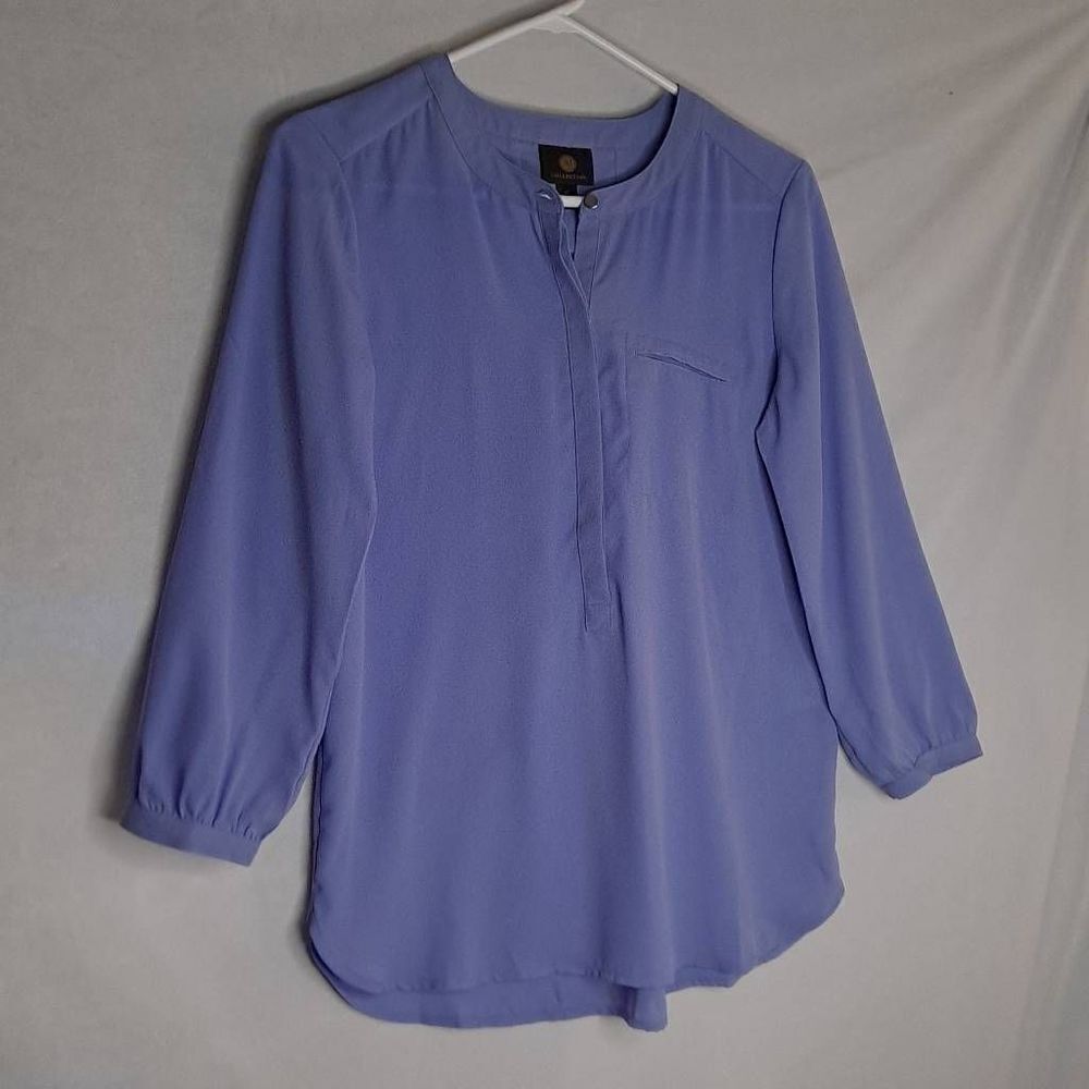 JM Collection Pleat Back Blouse Soft Iris XSmall